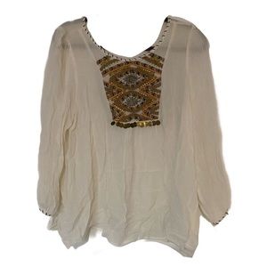Freeway Bohemian Beaded‎ Top Cream Metallic Beads Beach Leisure Size M
